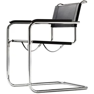 Freischwinger mit Armlehnen S34 Sitz und Rücken Kernleder schwarz 56x84x64 cm