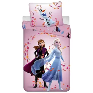 Disney Frozen Bettwäsche Baumwolle 140x200 cm Deckenbezug + 70x90 cm Kissenbezug Reißverschluss, Baumwolle, 2 teilig, mit Reißverschluss rosa