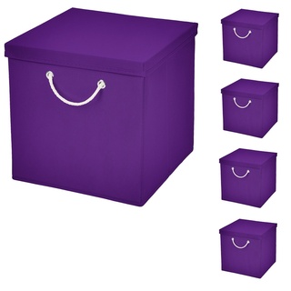 StickandShine Faltbox »5x Faltkiste 30x30x30 cm Aufbewahrungsbox Regalbox in verschiedenen Farben (5 Stück 30x30x30) moderne Faltbox Maritim mit Kordel 30cm« lila