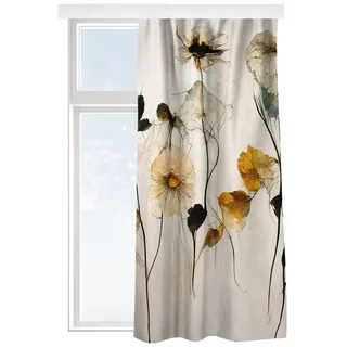 Bilderdepot24 Vorhang Gardine Blumen Natur Modern Warme Blüten Türvorhang Raumteiler, Multifunktionsband (1 St), blickdicht, Samt, Schiebegardinen Schlafzimmer Wohnzimmer Schiebevorhang beige 130 cm x 300 cm