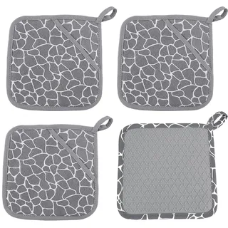 4 Stück Silikon Topflappen Set Hitzebeständig rutschfest | Topflappen mit Tasche für Hitzeschutz auf Tischplatten und Hände (Grau)
