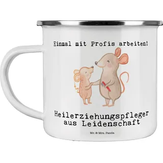 Mr. & Mrs. Panda Camping Emaille Tasse Heilerziehungspfleger Leidenschaft - Geschenk, Ausbildung, Kollege, Jubiläum, Kollegin, Emaille Becher