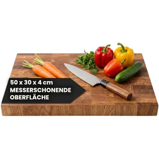 Premium Stirnholz Schneidebrett Eiche massiv und stabil 50 x 30 x 4 cm