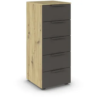 Rauch Möbel Flipp, Kommode für Schlafzimmer, Kinderzimmer, Wohnzimmer, Jugendzimmer, Flur, Garderobe, 5 Schubladen, mit Softclose Funktion, Farbe Eiche Artisan, Holz/Graphit, Breite 40 cm