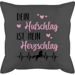 Kissen 50x50 - Pferde - Dein Hufschlag ist mein Herzschlag Herzchen I Geschenk Pferdemädchen - 50 x 50 cm - Grau - mit spruch pferdekissen pferdeliebhaber pferd kopfkissen pferde-zubehör reiten