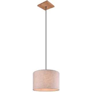 lightling Emil Pendelleuchte, Hängeleuchte, Stoffschirm beige, Baldachin aus Holz Pinie, exkl. E27 max. 60 Watt Leuchtmittel, stufenlos höhenverstellbar bis 150 cm
