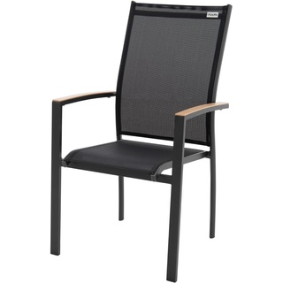 Doppler Stapelstuhl EXPERT – Stuhl Garten Aluminium – Stapelbar – Wetterfest – Ergonomisch geformt für mehr Sitzkomfort (Holzoptik Anthrazit/Schwarz)