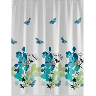Ekershop DIGITAL Textil Duschvorhang ELEGANTE NATUR 180x200cm Türkis Blau Weiß ink.12 Ringe