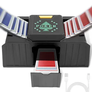Jokapy Automatischer Kartenmischer, Kartenmischmaschine Elektrische ür 1–2 Decks Kartenmischgerät, Mischmaschine Karten Geräuscharmer für Skip-BO Poker Texas Hold Em Blackjack(schwarz)