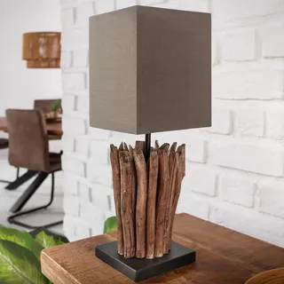 Design Treibholz Tischleuchte EUPHORIA grau braun Handarbeit Leinenschirm Lampe
