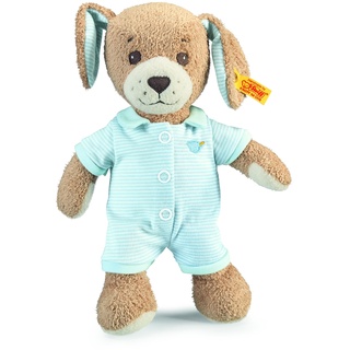 Steiff Gute Nacht Hund - 28 cm - Plüschhund mit Schlappohren - Kuscheltier für Babys - weich & waschbar - beige / blau (239687), Medium