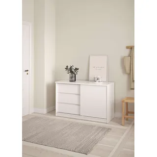 Sideboard HOME AFFAIRE "Naia Aufbewahrung, Schuhkommode, Stauraumkommode, Schuhschrank", weiß (weiß hochglanz), B:118,9cm H:75,6cm, Holzwerkstoff, Sideboards, Sideboard, Kommode mit 1 Schiebetür und 3 Schubladen, Breite 119 cm, Höhe 76 cm