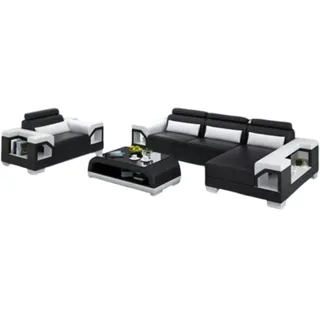 JVmoebel Ecksofa Wohnlandschaft XXL Polster Eck Ecke Sitz Garnitur Sofas Leder LED +, Made in Europa grau