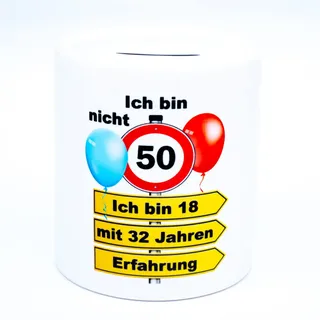 Ich bin nicht 50 bin 18 mit 32 Jahren Erfahrung Geldgeschenk lustig Spardose Sparschwein Sparbüchse Sparkasse Spaß Geld Geschenk Verpackung zum Geburtstag Geburtstagsgeschenk für Mann Frau Geschenkbox