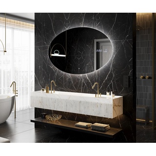 Artforma Oval Form Badspiegel mit LED Beleuchtung 110x60 cm | Moderner Industrial Wanspiegel Beleuchtet Nach Maß | ELI226 | Wählen Sie Zubehör | Lichtspiegel Badezimmerspiegel