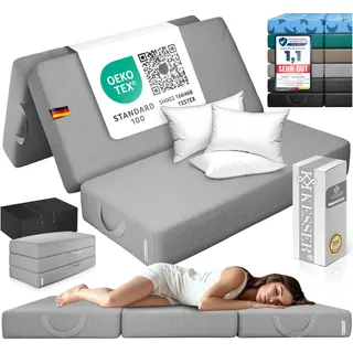 KESSER® Klappmatratze 140 x 195 x 15 cm Gästematratze 3-Fach faltbar zum Sitzhocker Faltmatratze Schaumstoff 25kg/m3 extra dick 15cm atmungsaktiv waschbar Abnehmbarer Bezug inkl. Camping Tragetasche