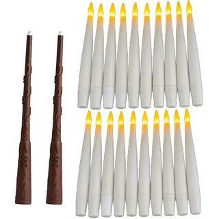 2er-Set Schwebende LED Kerzen mit Zauberstab-Fernbedienung – Magische Hänge-Deko für Mottoparty, Halloween, Weihnachten – Warmweiss Flackernd