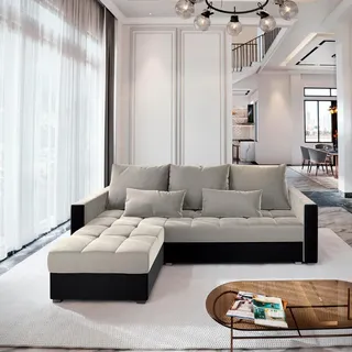 Masseno Ecksofa KOS PIK mit Schlaffunktion L-Form, Sofa mit Bettkasten, Wohnzimmersofa, Couch, Soffa, Bettsofa, Couchgarnitur- Beige, PAROS 02 + KR... - Beige