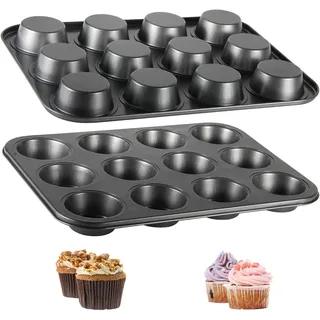 PIQIUQIU 2 Stück Große Muffinform Antihaft Muffin Pfannen, Cupcake Formen Backformen für Cupcakes Brownies Kuchen Pudding (35.3x26.2x3cm)