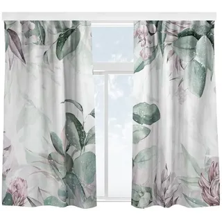 Bilderdepot24 Vorhang Gardine Aquarell Tropisch Modern Botanik Pastell Grün Rosa Türvorhang, Multifunktionsband (2 St), blickdicht, Samt, Schiebegardinen Küche Schlafzimmer Wohnzimmer Schiebevorhang grün 130 cm x 200 cm