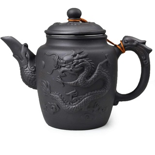 Teekanne Chinesischer Yixing Gongfu Teekanne Große Töpfe 600ml Drache Edelstahl Filter für losen Tee (schwarz)