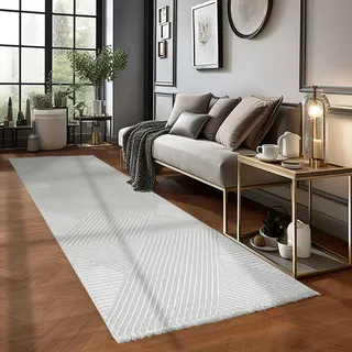 Carpetsale24 Kurzflor Teppich Läufer 80x250 cm Grau Modern Skandinavisch Boho Design Einfarbig 3D Effekt Weich Waschbar Pflegeleicht für Flur Eingang Küche Schlafzimmer