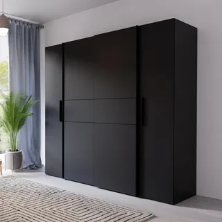 Forte KALIXTUS schwarzer Kleiderschrank 200, moderner Schwebetürenschrank, 4-türig, Holzwerkstoff, Schwarz Matt, 200,1 cm breit x 190,5 cm hoch, 61,2 cm tief