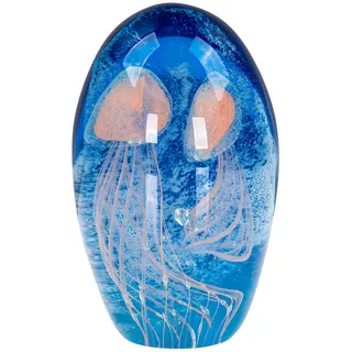 levandeo Design Glas Skulptur H13cm Blau Weiß Qualle Kunst Unikat Briefbeschwerer Figur Dekofigur Glasdeko