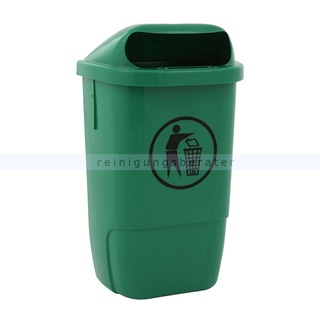 Wandmülleimer aus Kunststoff Außenbehälter grün 50 L Mülleimer für die Wandmontage, optionaler Pfosten verfügbar