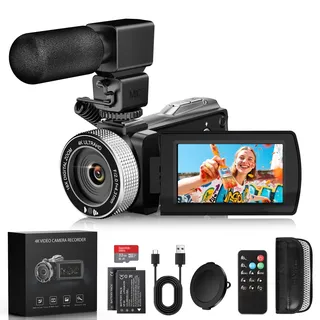 ZIMOCE Videokamera 4K 48MP Camcorder mit IR-Nachtsicht, 18X Digital Zoom 3.0'' 270° Rotation Touch-Screen Vlogging Kamera für YouTube Tiktok mit Fernbedienung, Mikrofon, 32 GB TF Karte, 2 Batterien