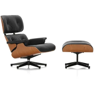Vitra - Lounge Chair & Ottoman, poliert / schwarz, Kirschbaum, Leder Premium F nero (neue Maße)