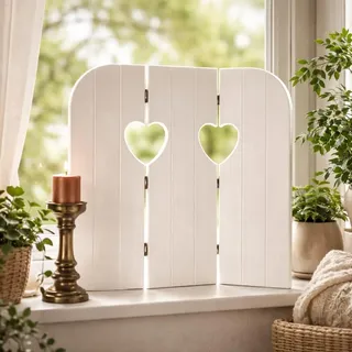 Kleiner Paravent Weiß Holz Landhausstil B/H ca. 60 x 60 cm Fensterdekoration & Sichtschutz Fenster Sichtschutz mit Herzausschnitt Wandschirm Trennwand Fenster Paravent Holland ausgefallene Fensterdeko
