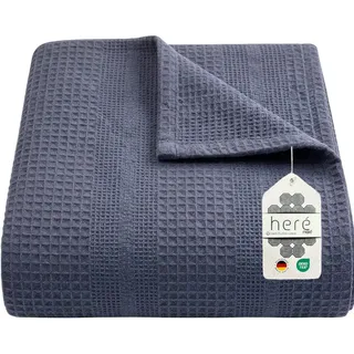 herémood Tagesdecke aus 100% Baumwolle – Elegante Waffelpique Wohndecke 180x220 cm, weiche, Kuscheldecke für Sofa & Bett, atmungsaktiv & pflegeleicht – ANTHRAZIT grau 150 cm x 200 cm
