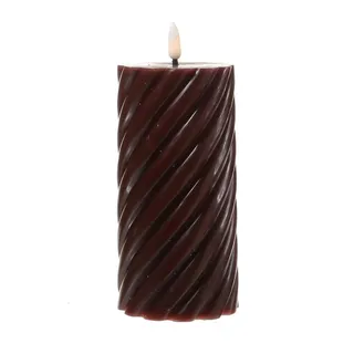 MARELIDA LED Kerze TWIST Echtwachs gedrehte Stumpenkerze flackernd H: 17,5cm Timer rot
