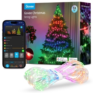 Govee Christmas lights, RGBIC Weihnachtsbeleuchtung Außen 10M, Lichterkette Innen Weihnachten Deko, LED Lichterkette Außen 100 LED-Lichtern, 99+ Szenen, IP65 Wasserdicht, Alexa-Kompatibilität