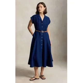 Polo Ralph Lauren für Damen. 211B22538002 Leinenhemdkleid mit kurzen Ärmeln marineblau (36), Lässig, Kurzarm