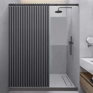 Momooda Faltbarer Duschvorhang Gewicht Anti Schimmel, Grau, 100x200cm | Wasserdichter aus Leinen mit Haken, Duschvorhang Magnet Spritzwassergeschützt