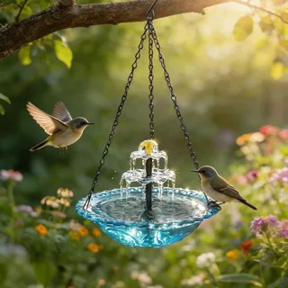 Vogeltränke Brunnen Solar Springbrunnen für Außen Runden Vogelbad Garten Hängend Solarbrunnen Doppellagig Vogelbad Vogelbecken mit Solarbrunnen Springbrunnen für Garten (A)