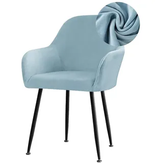 Highdi Stuhlhussen mit Armlehne, Stretch Samt Stuhlbezug Hochlehner Esszimmerstühle Bezug Sesselbezug Hussen für Stühle Waschbar Universal für Esszimmer Hotel Bankett Deko (Hellblau,4er Set)