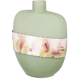 Gilde Dekovase Vase bauchig aus Glas - Blumenvase Glasvase Tischvase Vase Deko Wohnzimmer - Farbe: Grün matt Höhe 26 cm