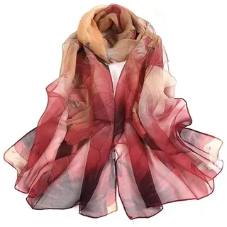Henreal Seidenschal Schals für Damen,leicht,bedruckt,Blumenmuster,Schal rot