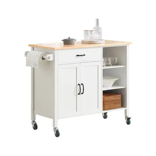 SoBuy Küchenwagen mit Arbeitsplatte Küchenschrank Küchentrolley Weiß FKW103-WN