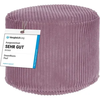 DreamRoots Runder Cord Pouf Hocker 380 g/m2 als Bequemer Bodenstuhl und Vielseitiges Sitzkissen Boden für Wohnzimmer Schlafzimmer oder Homeoffice 50x50x35 cm Plum Smoothie