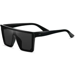 SHEEN KELLY Flat Top Shield Polarized Sonnenbrille Vintage Square Oversized Herren Damen Randlose Sonnenbrillen Acetat Brillen - Einheitsgröße
