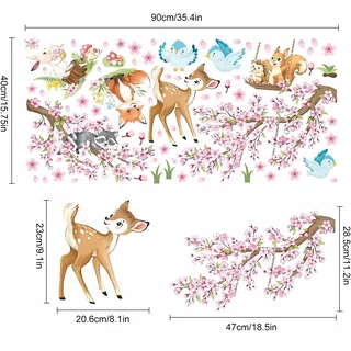 Wandtattoo Kinderzimmer 40x90cm Rosa Waldtiere Kirschblüte Wandsticker
