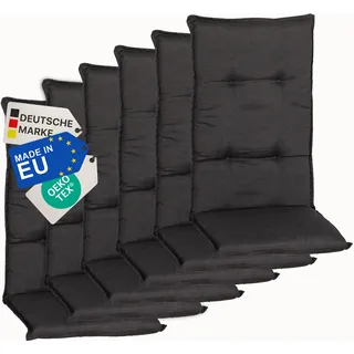 NYVI Gartenstuhl Auflagen Hochlehner 6er Set Barcelona - UV-Beständig, Atmungsaktiv, Strapazierfähig - Hochlehnerauflagen Sitzkissen Outdoor - Sitzauflagen für Gartenstühle 118x50cm Dunkelgrau