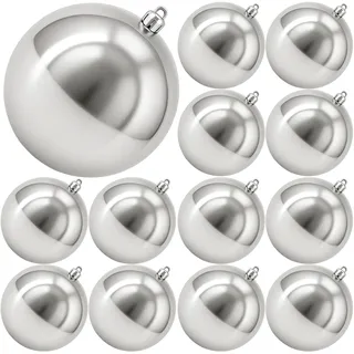 Weihnachtskugeln 24 Stück - Christbaumkugeln - bruchsicher und stoßfester - Christbaumschmuck Ø 10cm Baumschmuck Set Weihnachten Deko - Silber glänzend