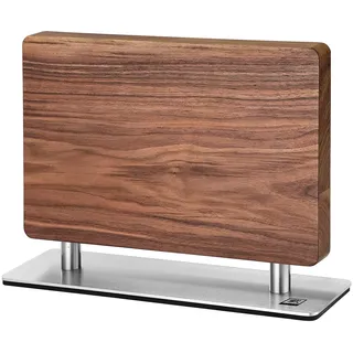 zayiko Magnetischer Messerblock aus Walnussholz, doppelseitiges Magnetbrett und Messerhalter für Küchenmesser, starke Magnete, Edelstahlfuß, 32 x 21 x 3 cm, platzsparend, standfest, ohne Messer