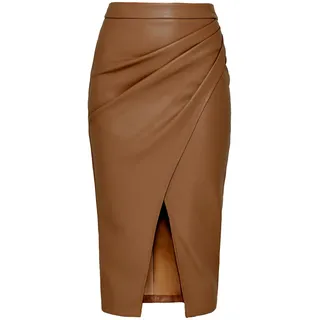 MAOAEAD Lange Lederröcke für Damen, hohe Taille, plissierter Schlitz, Kunstleder, Midirock, elegant, schwarz, Herbst, figurbetonter Bleistiftrock - XL