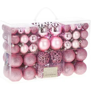 SPRINGOS Weihnachtskugeln Rosa 100 Stück Set 3 Größen 6 4 3 cm Christbaumkugeln Pink Bruchsicher aus Kunststoff Glänzend Matt Glitzer Ajour Design Baumschmuck Weihnachtsbaumkugeln Dekoration – SPRINGOS